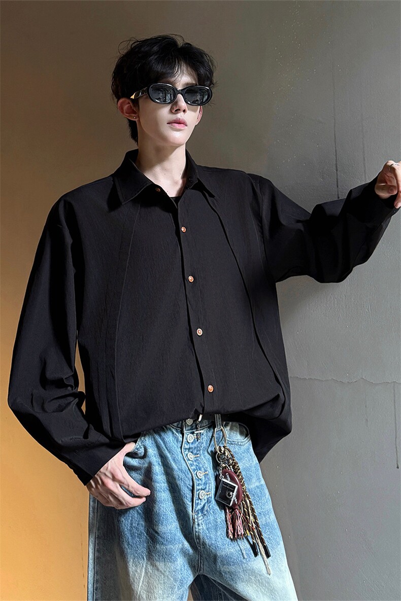 CS1159-特P33控58秋季潮流大码拼接高级感痞帅衬衫宽松外套男,男装衬衫,电商A059