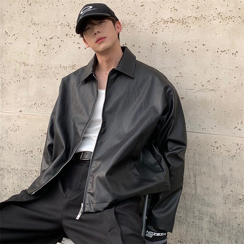 W9496-P70 网图现货 痞帅Pu皮衣潮牌皮夹克机车服高街外套图片