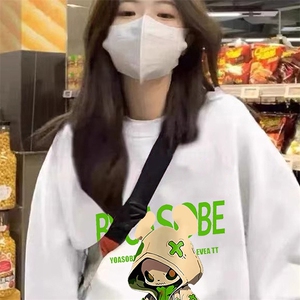 2024美式复古情侣装圆领宽松卫衣女套头休闲运动潮流外套上衣女图片