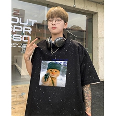 可48小时发货支持抖音得物来样二开美式满天星亮片短袖T恤MTX669，男装T恤，电商A486