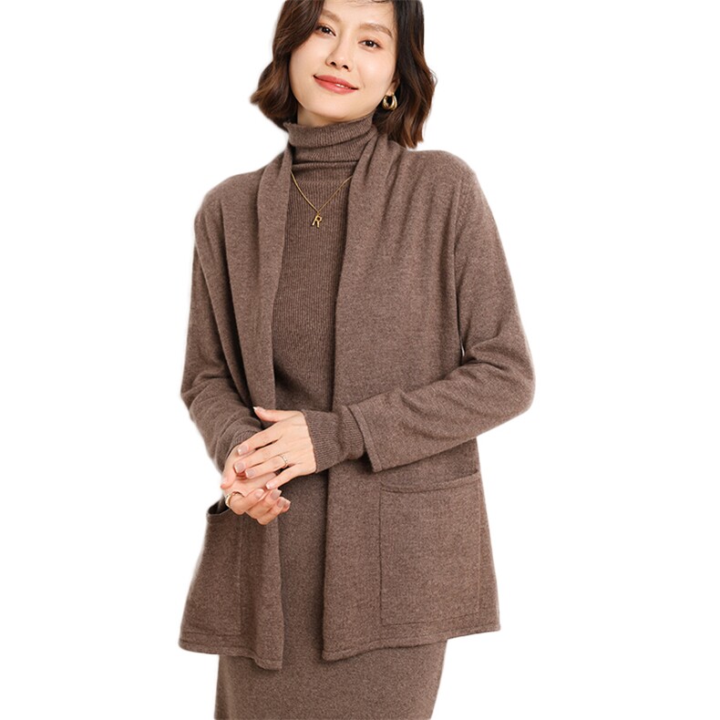 V领长袖开衫2024年秋季纯色时尚气质羊毛针织外套,女装羊毛衫,暖圣羊羊绒
