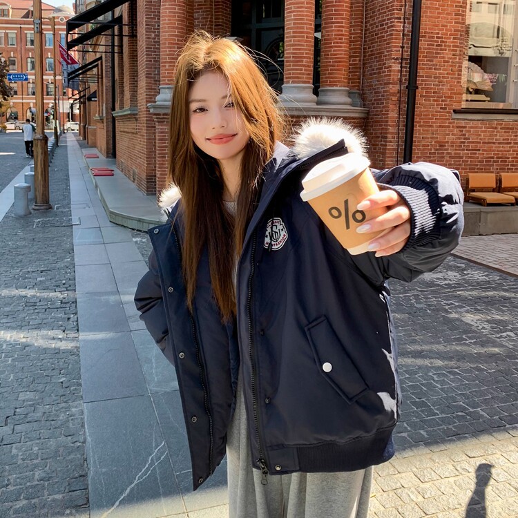 大毛领连帽棉衣外套女装秋季加厚保暖派克服短款显瘦面包棉服棉袄图片