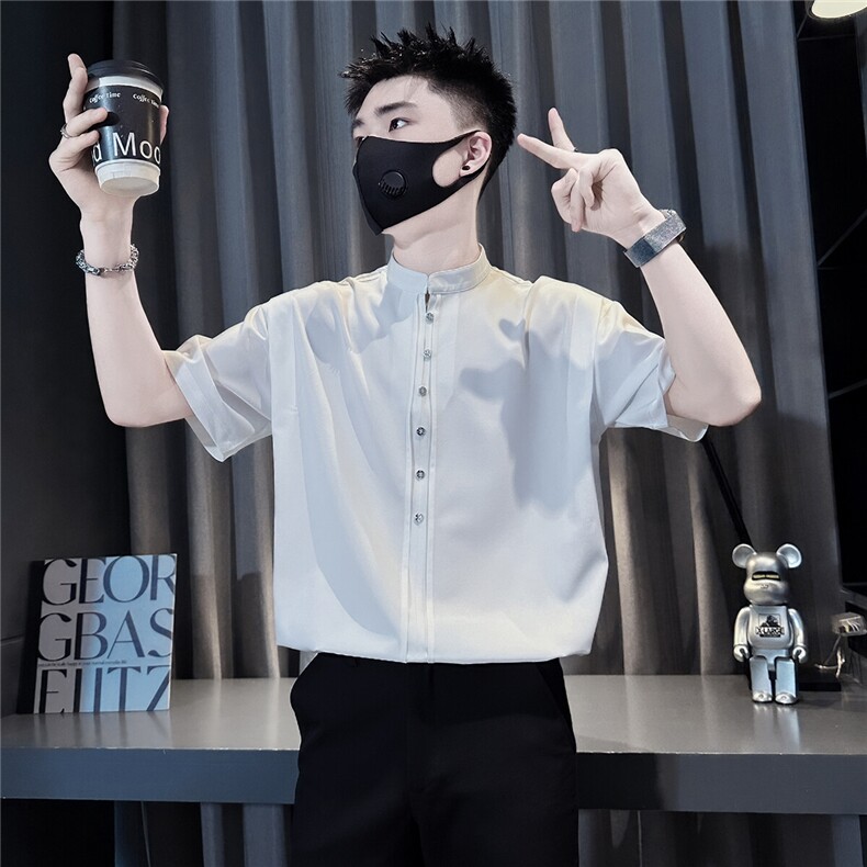 立领衬衫男短袖宽松肩膀拼接设计半袖社会小伙301C-CS15-P58控78,男装T恤,星座301C（原B323）