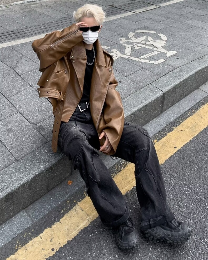 秋季青春流行男夹克文艺潮铆钉皮外套MJK42P100,男装夹克,星座1116-2