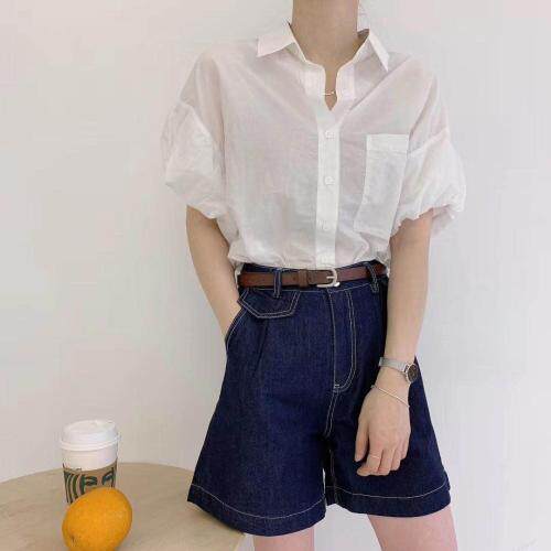 抽皱袖衬衫，女装衬衫，晶晶