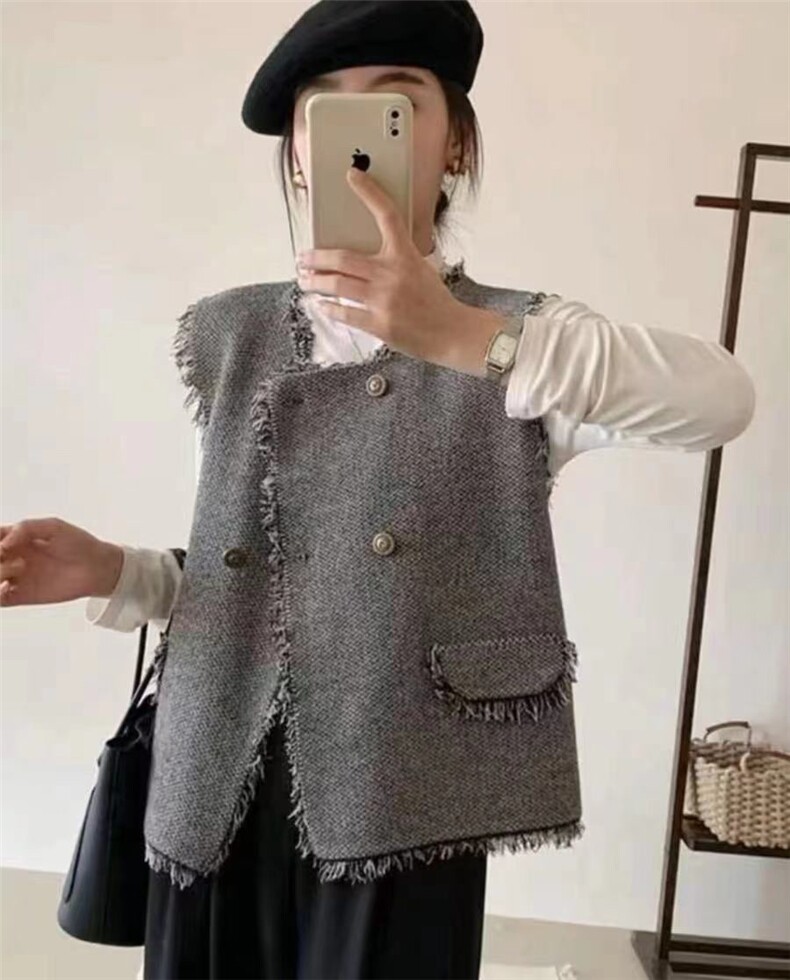 无袖针织开衫女春秋新款时尚显瘦小香风马甲，女装马甲，鑫友供货