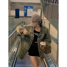 水洗复古美式牛仔外套女高街潮牌宽松情侣休闲宽松百搭NZ056-P98，男装工装外套，星座911-3