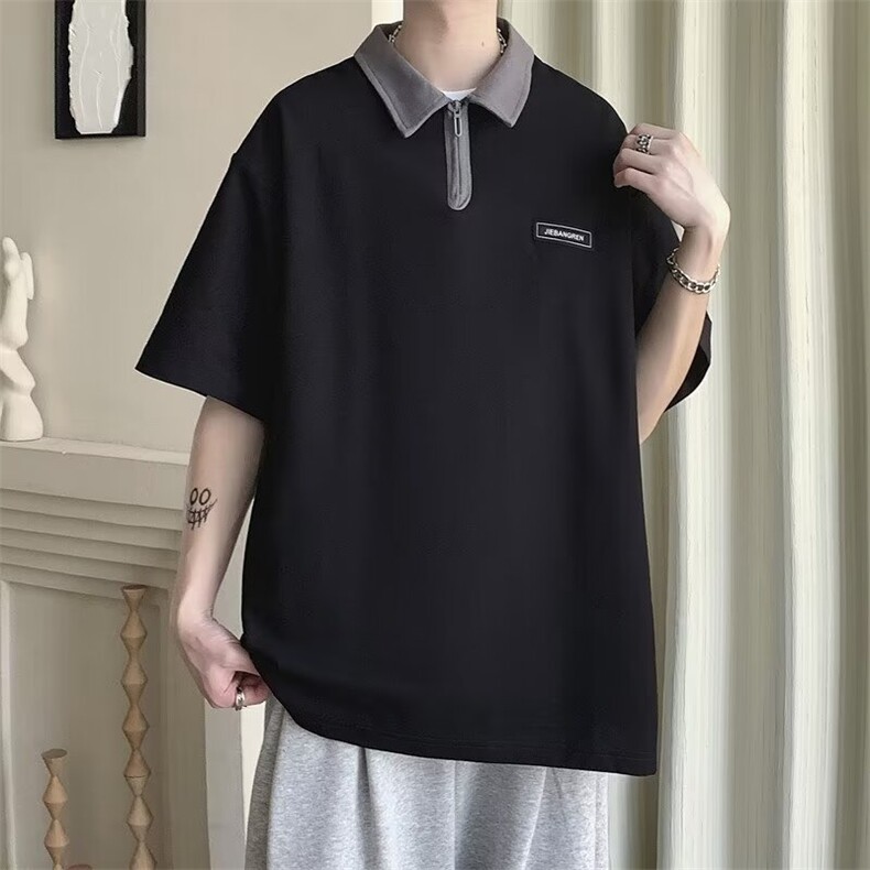 C309-P31 2024夏季新款半拉链Polo衫短袖男小众设计感宽松T恤现货图片