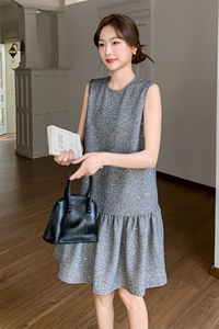 复古小香风无袖连衣裙女2025夏季新款韩版减龄灰色显瘦减龄短裙子图片