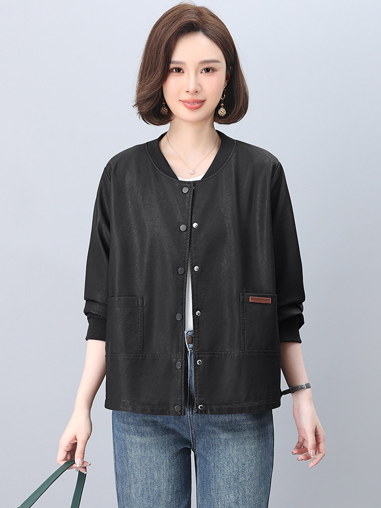 短外套女宽松2025年春秋新款时尚休闲夹克上衣,女装皮衣,忆绮罗