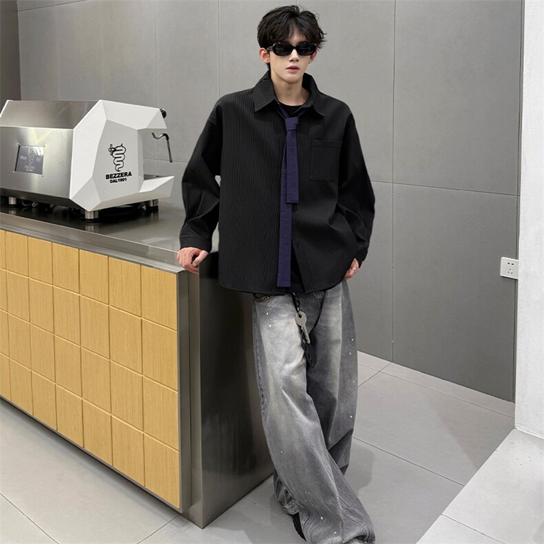 （送个性领带）CS1160-特P42 控88 肌理感长袖男小众设计大码衬衣图片