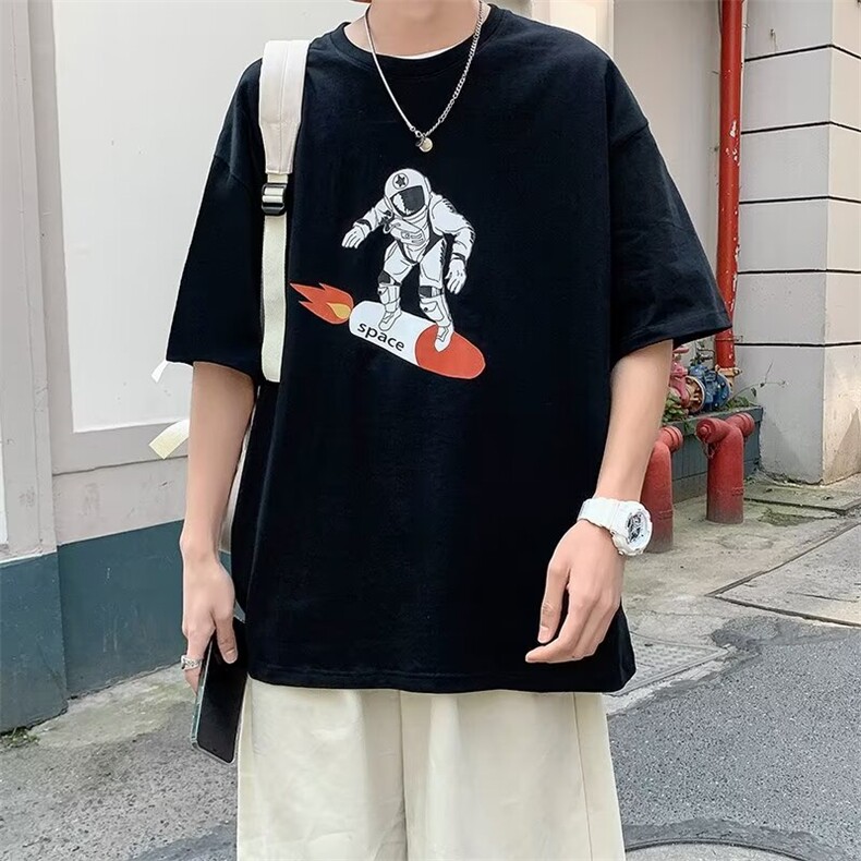 短袖纯棉T恤男夏季薄款圆领宽松潮牌美式印花百搭半袖上衣衫体恤,男装T恤,星座1013