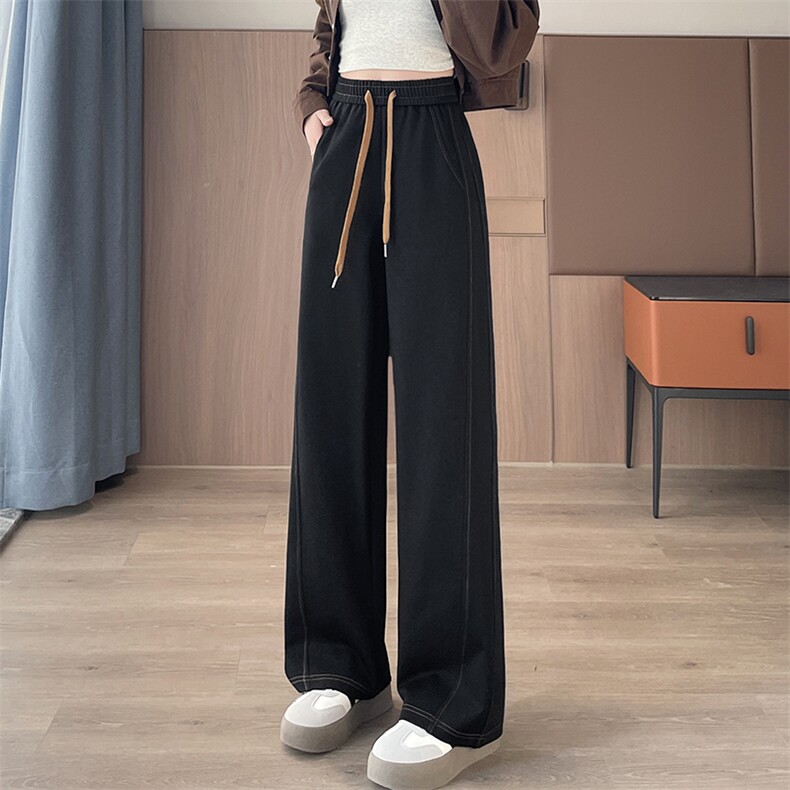 高腰窄版牛仔裤秋冬加绒新款小个子丹宁蓝宽松直筒阔腿裤子,女装休闲裤,云美莎专业女裤-全店现货