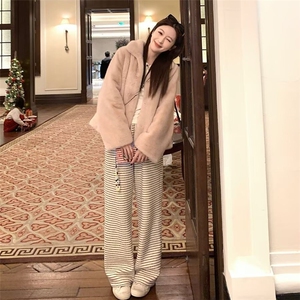 休闲裤女2025新款秋季慵懒风垂感条纹阔腿裤子可外穿宽松长裤