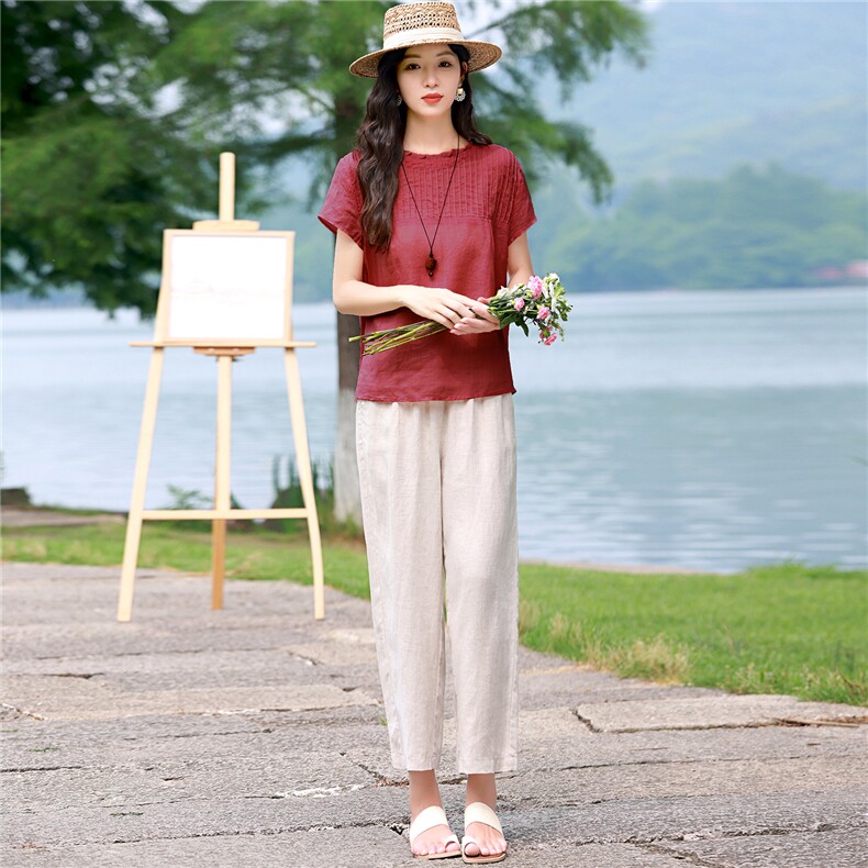 棉麻套装女2026夏季新款中年妈妈洋气减龄苎麻衬衫休闲两件套,女装套装/套裙,独衣靓