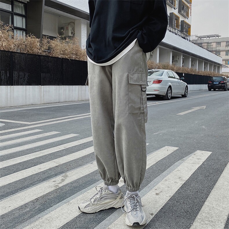 INS工装裤春季潮流纯色裤子侧边口袋飘带休闲运动裤,男装休闲裤,电商A102B