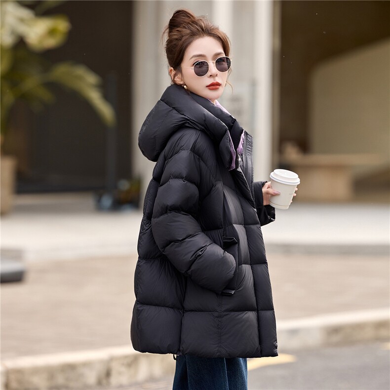 时尚撞色拼接90白鸭绒羽绒服2025冬季新款加厚连帽羽绒外套,女装羽绒服,沁沁公主