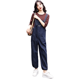 牛仔背带裤秋季女装2024年新款减龄宽松小个子直筒拖地阔腿连体裤图片