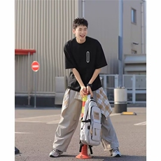 夏季男士日系开叉拉链运动短袖防晒凉感休闲T恤休闲百搭宽松半袖，男装防晒衣，星座506A