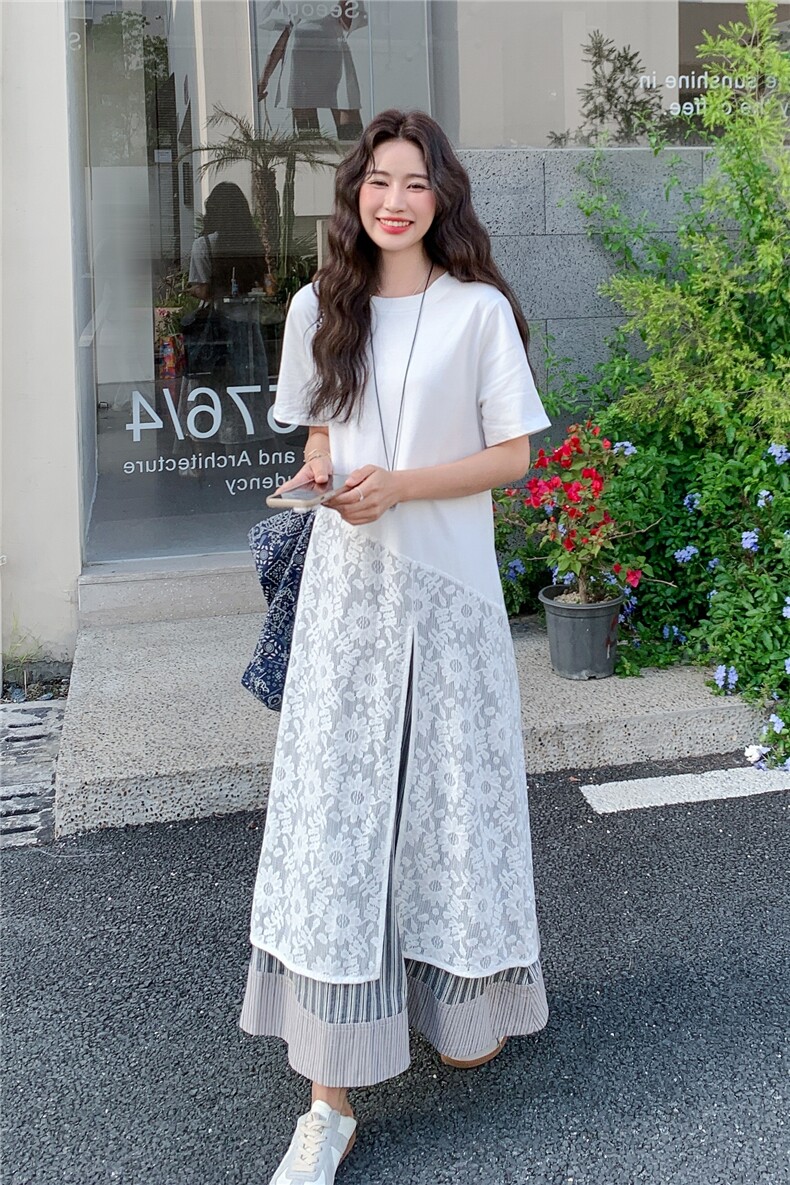 白色拼接假两件连衣裙女2025年夏季新款时尚独特绝美减龄显瘦裙子,女装连衣裙,浙宝069