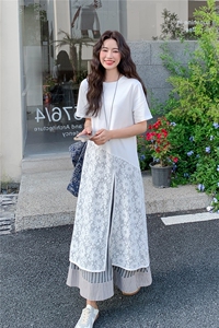 白色拼接假两件连衣裙女2025年夏季新款时尚独特绝美减龄显瘦裙子图片