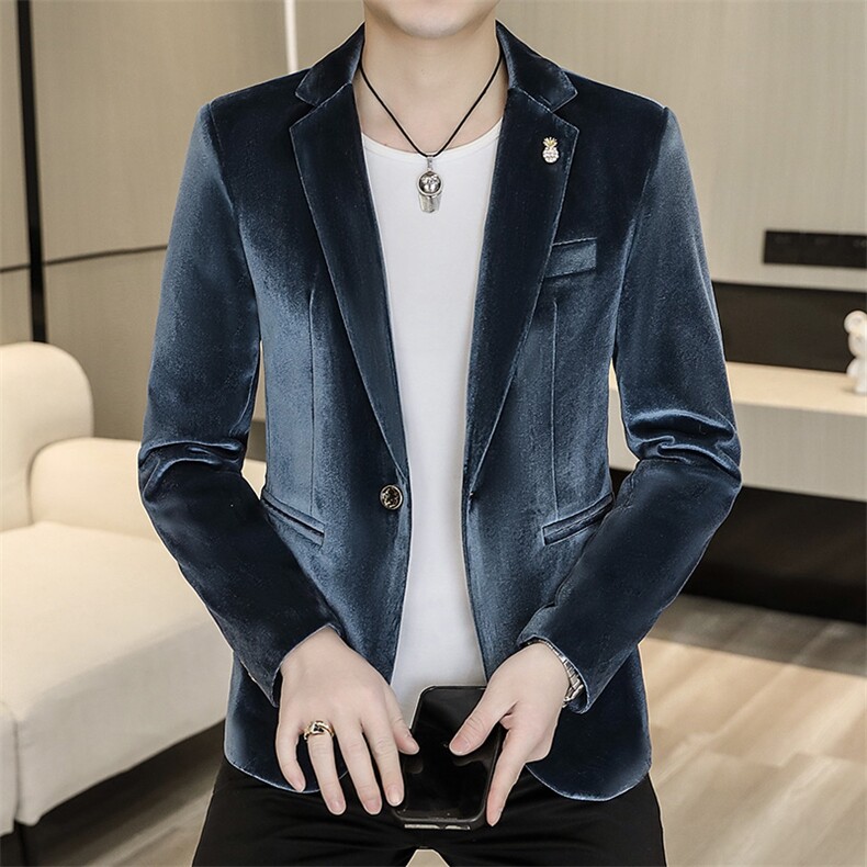 X519-P80 秋季时尚男士金丝绒纯色小西装西服外套图片