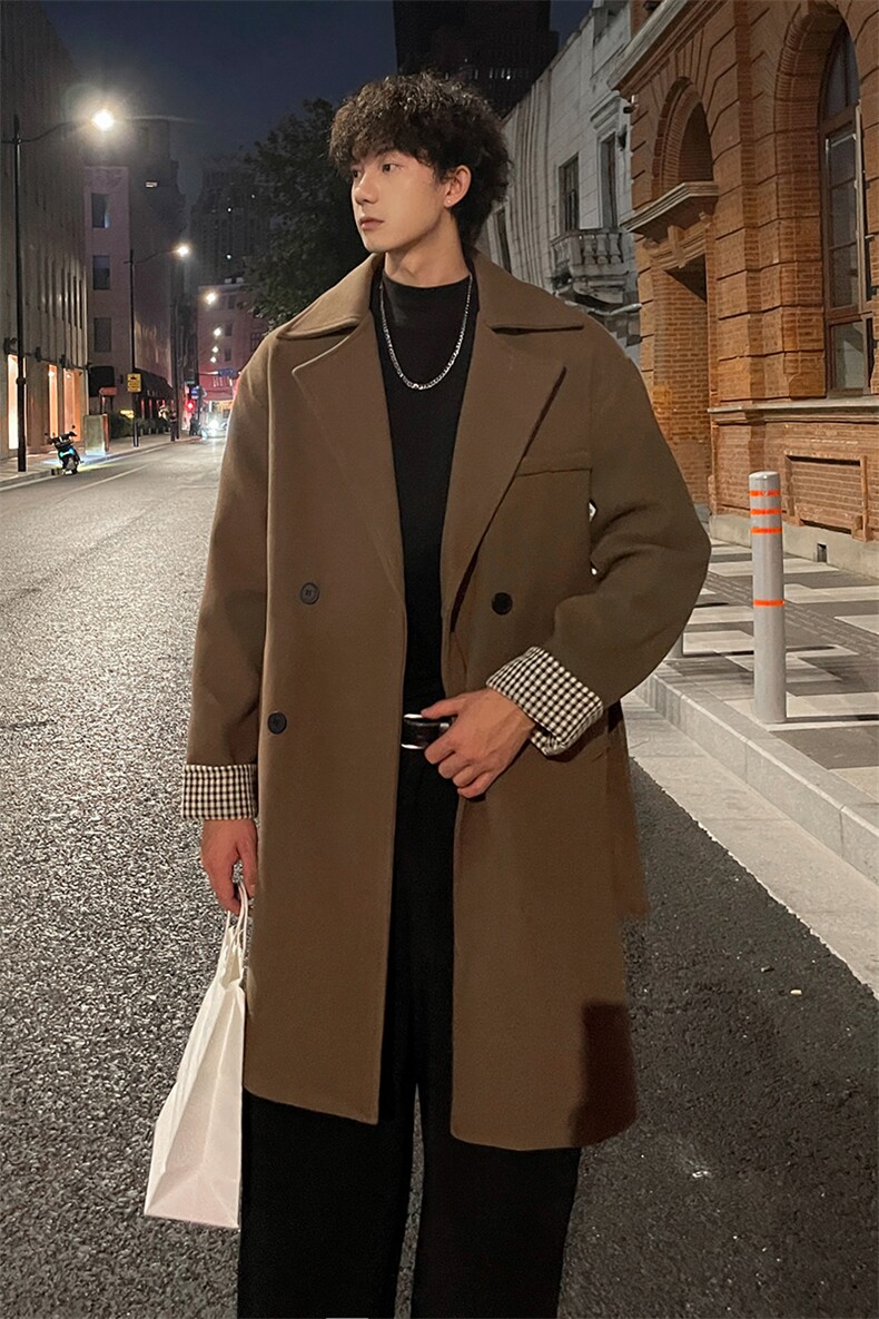 秋冬毛呢大衣男潮百搭情侣风衣宽松中长外套MN00731/P100加棉P110,男装风衣,电商B316