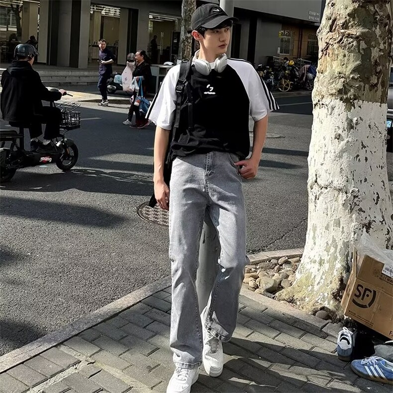 潮高街裤子潮ins拉链直筒裤修身牛仔裤男裤脚NZ789,男装牛仔裤,星座1116A-1（原606A）