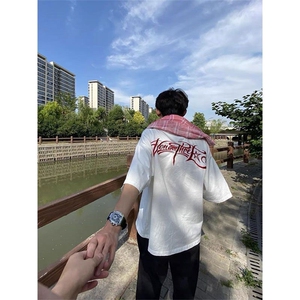 H0899-P35原版做工#刺绣款休闲宽松情侣短袖t恤图片