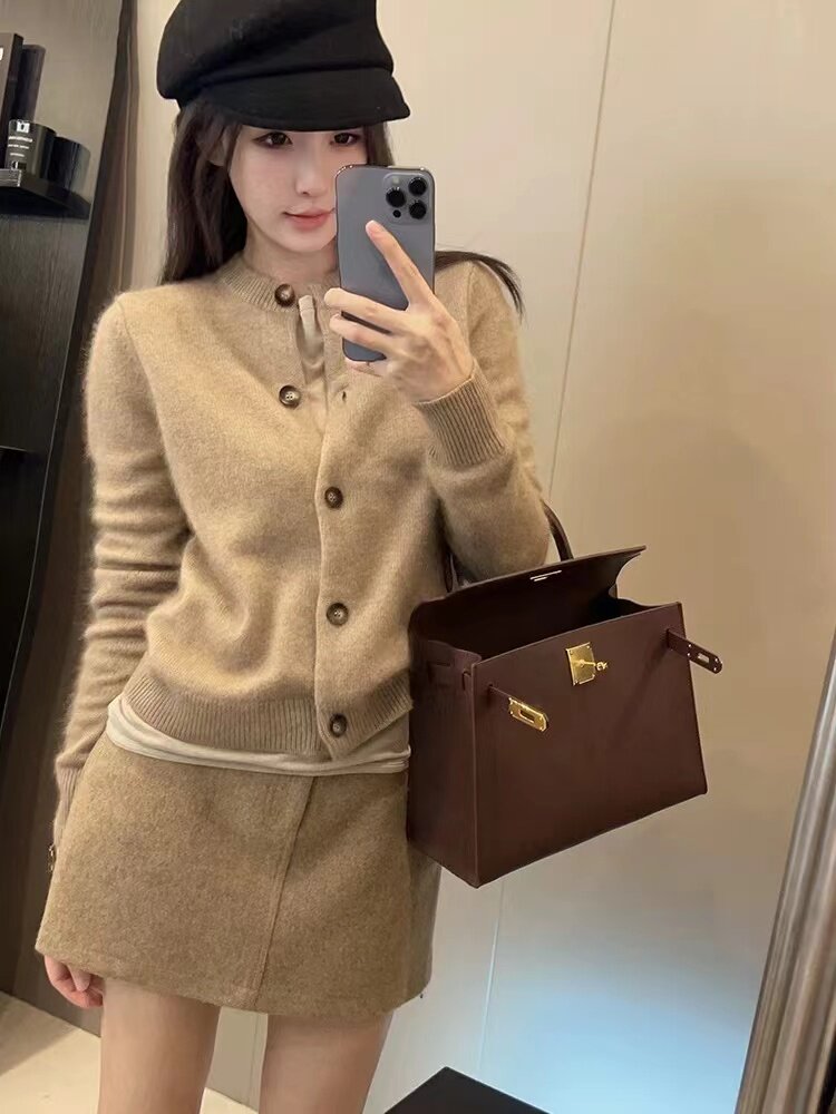 开衫女秋冬圆领新款针织衫上衣长袖毛衣外套,针织衫/毛衣,半城羊绒