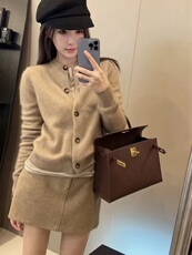 开衫女秋冬圆领新款针织衫上衣长袖毛衣外套，女装针织衫/毛衣，半城羊绒