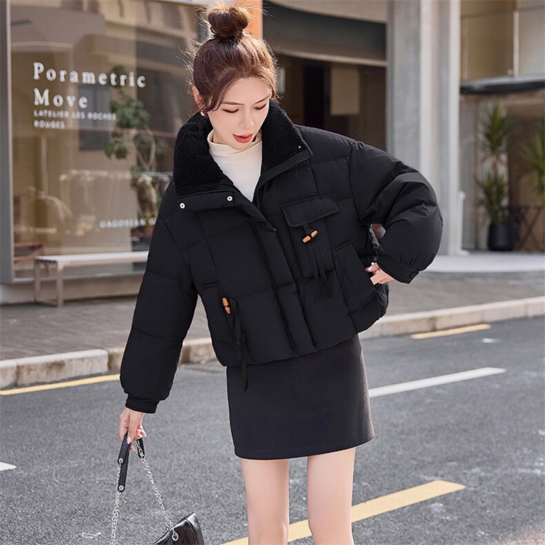 高级感超好看蓝色短款立领云朵羽绒服女冬2024新款90白鸭绒厚外套,女装羽绒服,千千佰惠