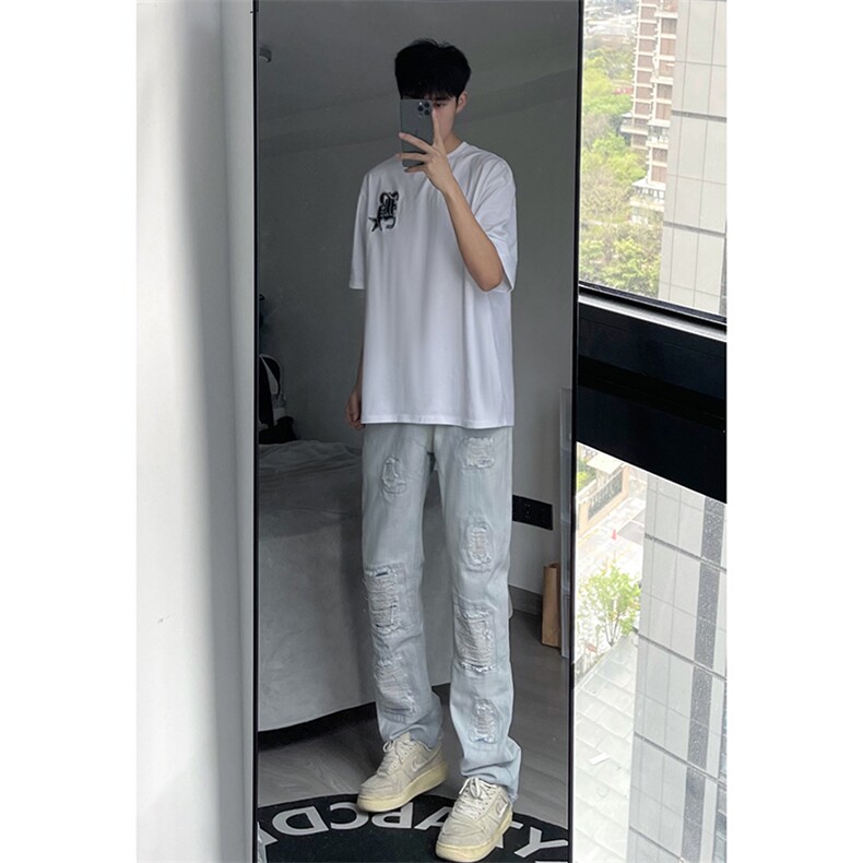 B221美式ins高街暗黑小众修身小脚破洞牛仔裤LK23055-P65控88,男装牛仔裤,电商B221