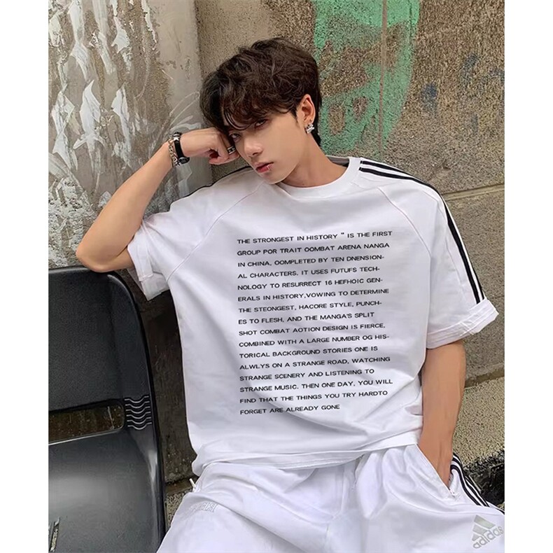 抖音得物高品质二开240克宽松纯棉美式潮牌三条杠织带短袖T恤，男装T恤，电商A486