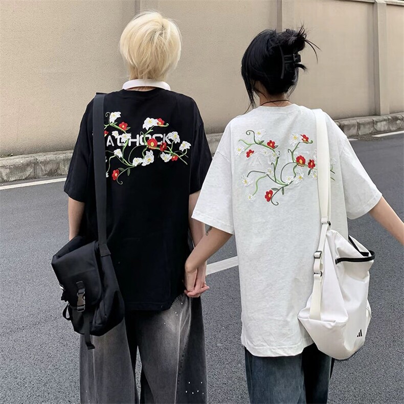 万针全刺绣工艺高品质260克双纱纯棉美式高街短袖T恤特P33,男装T恤,电商A486