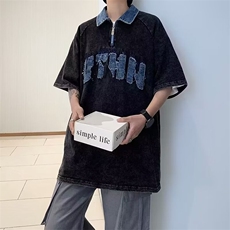 2025夏新款文艺ins简约纯棉水洗贴布刺绣polo衫PL303P45，男装Polo衫，星座1108