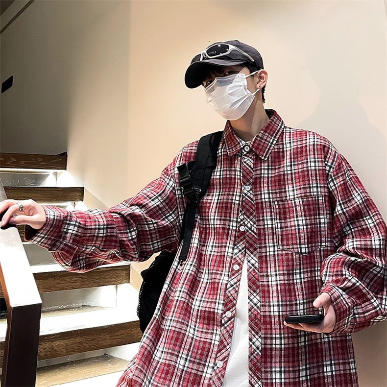 控价59港风格子衬衫宽松外套男女衬衣百搭格子外套CS2431P35,男装衬衫,电商A128