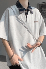 撞色拼接假两件短袖T恤男夏季潮牌美式宽松cleanfit情侣半袖体恤，男装T恤，电商A059