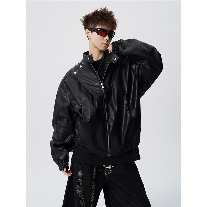 可二开解构PU皮衣大码M-5XL美式立领夹克皮衣男JK78195P88控148,男装夹克,星座226-1