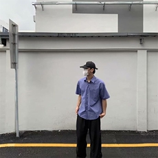 美式复古慵懒高级感蓝色格子长袖衬衫男女宽松百搭休闲刺绣衬衣潮，男装衬衫，星座506A