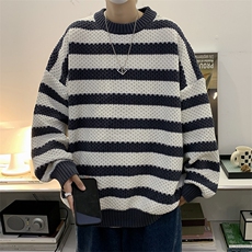 条纹毛衣男秋冬慵懒日系宽松外套复古潮牌长袖针织衫MY07128-P48，男装针织衫/毛衣，星座308B-1