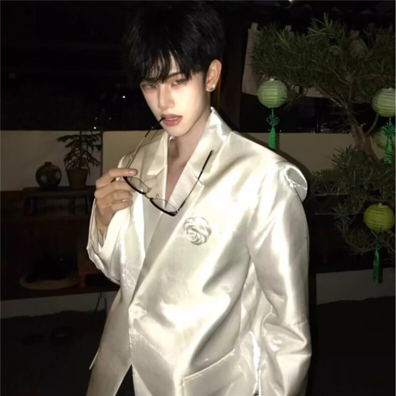 春夏小众液态偏光亮面玫瑰胸针设计感西装外套男高级感礼服垫肩潮,男装西服套装,星座506A