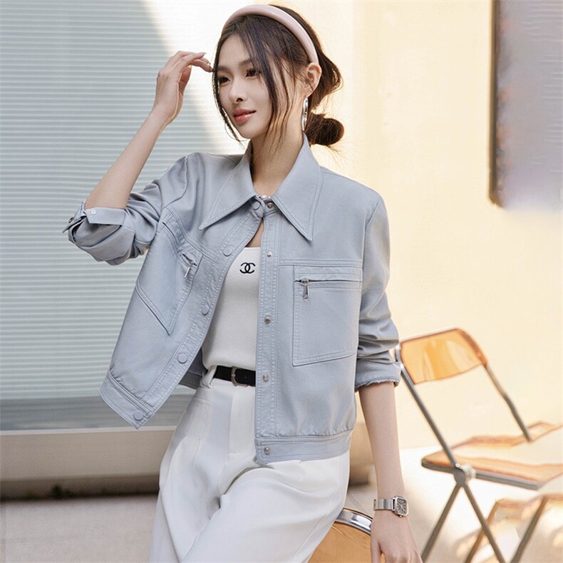 短款皮衣外套女2025新款春秋时尚高级感休闲洋气显瘦百搭夹克上衣,女装皮衣,江南女神