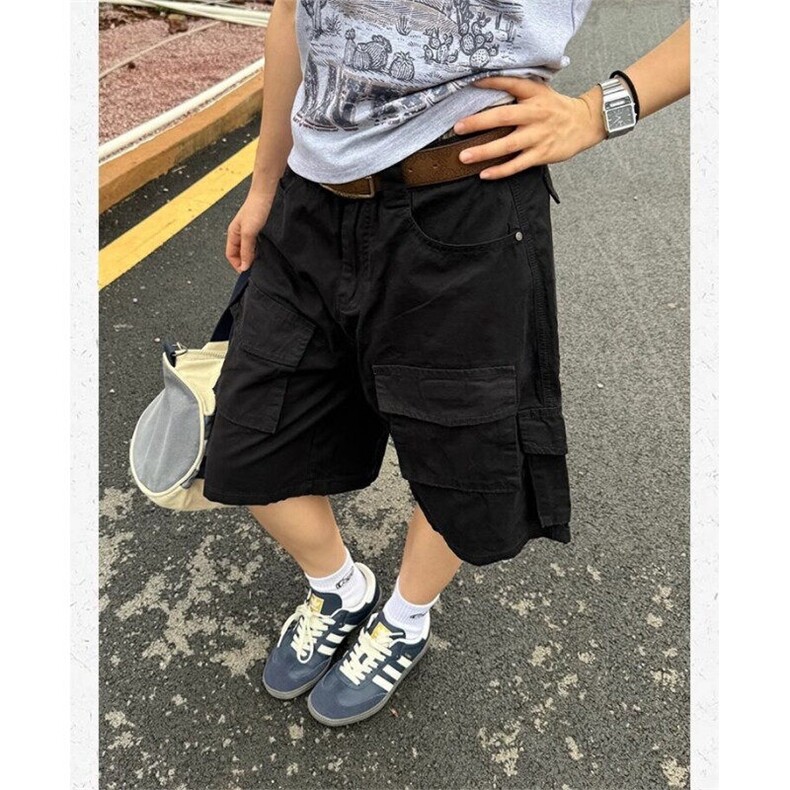 网图美式复古多口袋工装短裤男女宽松水洗直筒五分裤DN104-P60,男装牛仔裤,星座1001-1