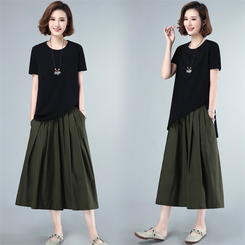 2022年夏季新款潮韩版休闲套装女气质两件套装短袖连衣裙女中长款，女装套装/套裙，简韵佳