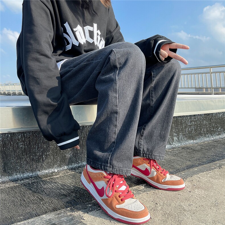 推荐！港风宽松潮流直筒牛仔长裤男女B377-N680-P4558,男装牛仔裤,电商B377