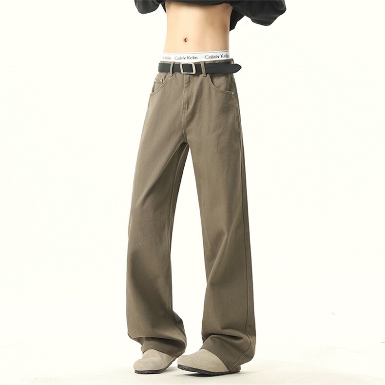 美拉德棕色牛仔裤男款春秋季美式复古vintage潮牌直筒微喇长裤子，男装牛仔裤，电商C303