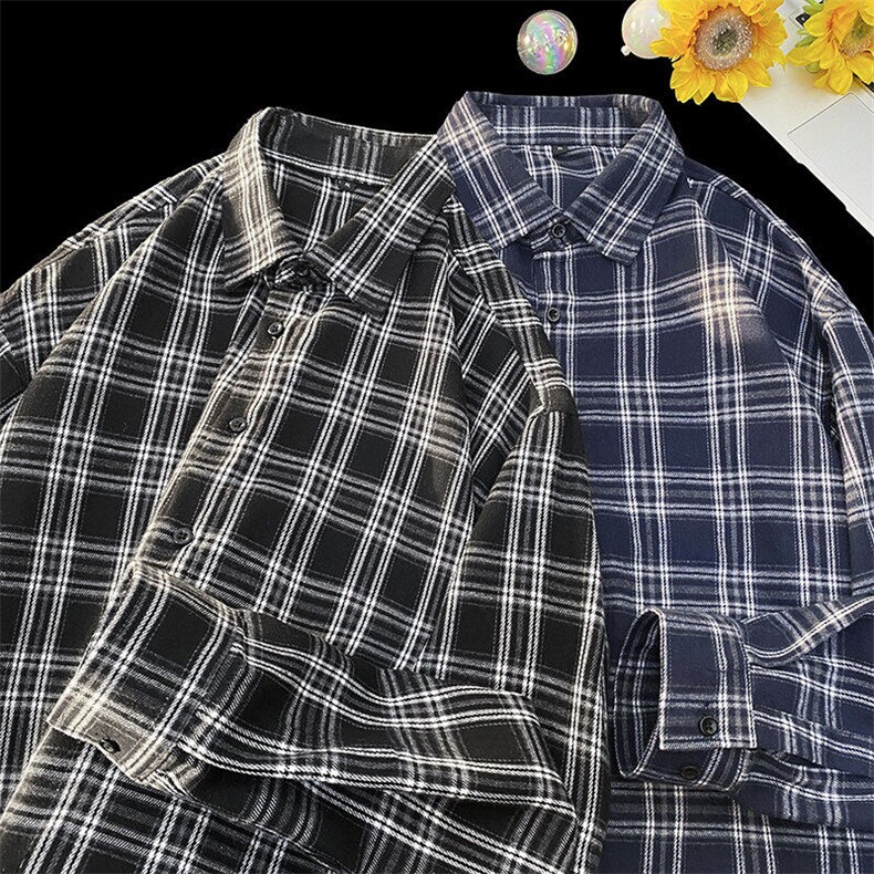 25年春季格子衬衫长袖大码宽松落肩现货DS-C323-1-2376-特批30，男装衬衫，电商C323-1