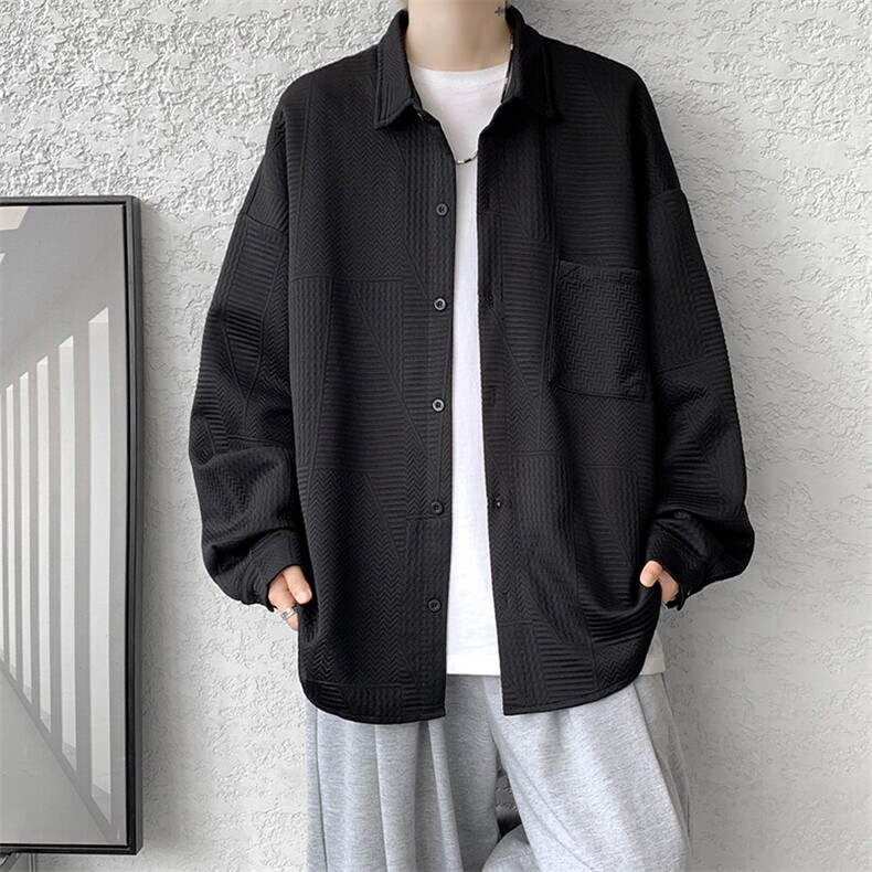 衬衫男2025春季新款港风宽松提花大码长袖衬衣CS023-P45(现货）,男装衬衫,星座214-3