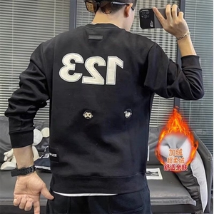 秋季新款卫衣男潮牌时尚数字印花长袖上衣百搭休闲加绒打底衫男装图片